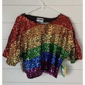 Tipsy Elves LGBTQ PRIDE rainbow Sequin Shirt Size Medium Cropped Shirt